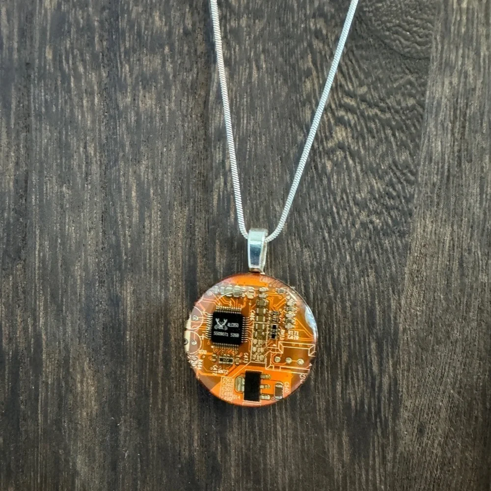 Orange Circuit Board Pendant Necklace